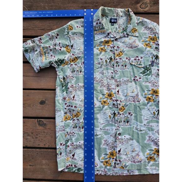 Stussy Hawaiian shirt Men Size XL Paradise Floral Short Sleeve Mint Street wear - Picture 6 of 7